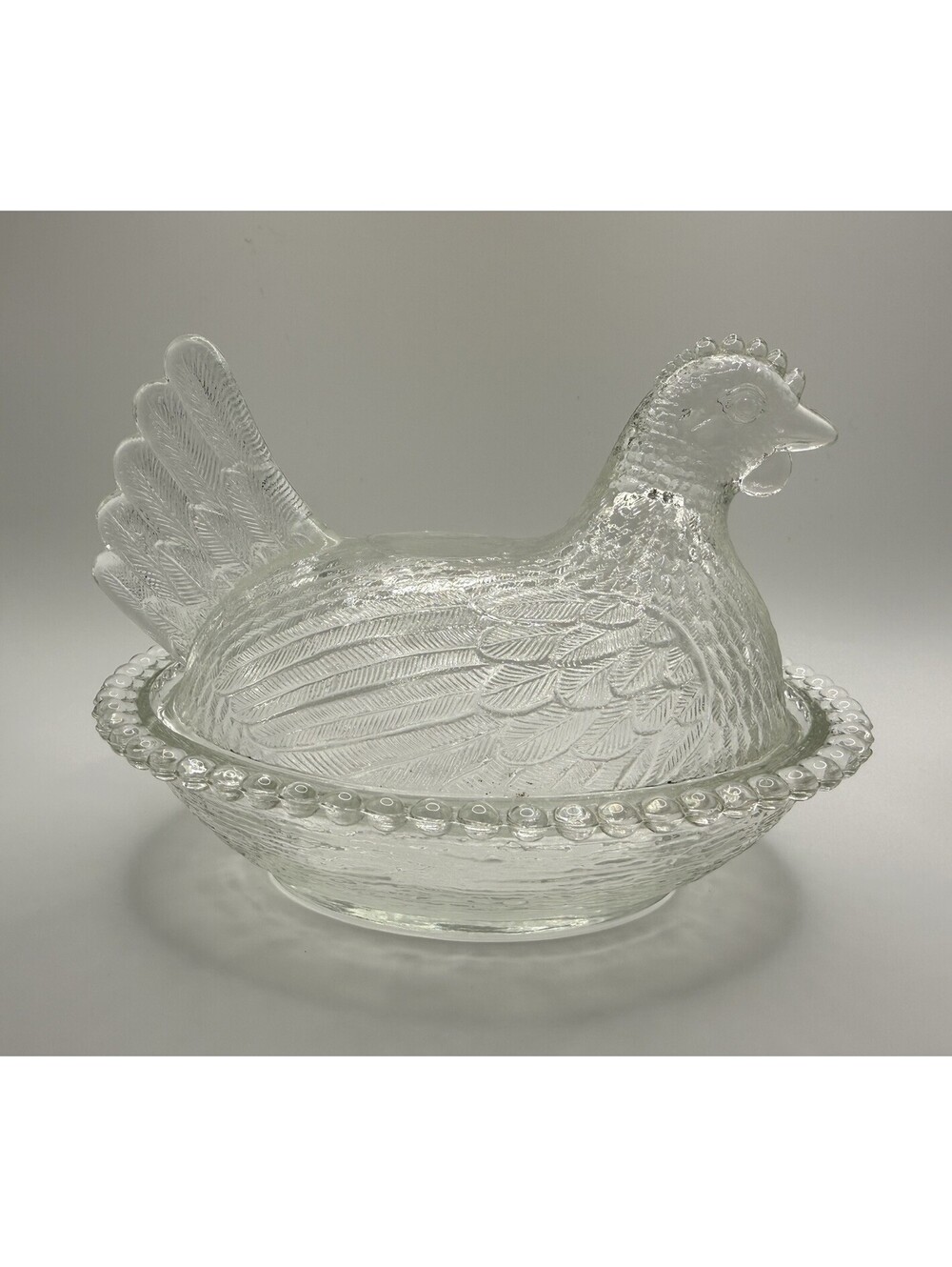 Antique Vintage Hen On A Nest Light Clear Glass Indiana Glass  Candy Dish 7inch